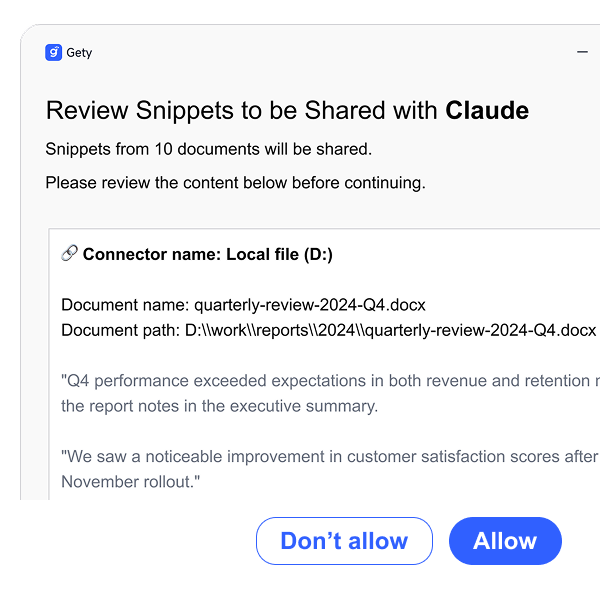 Gety snippet review panel